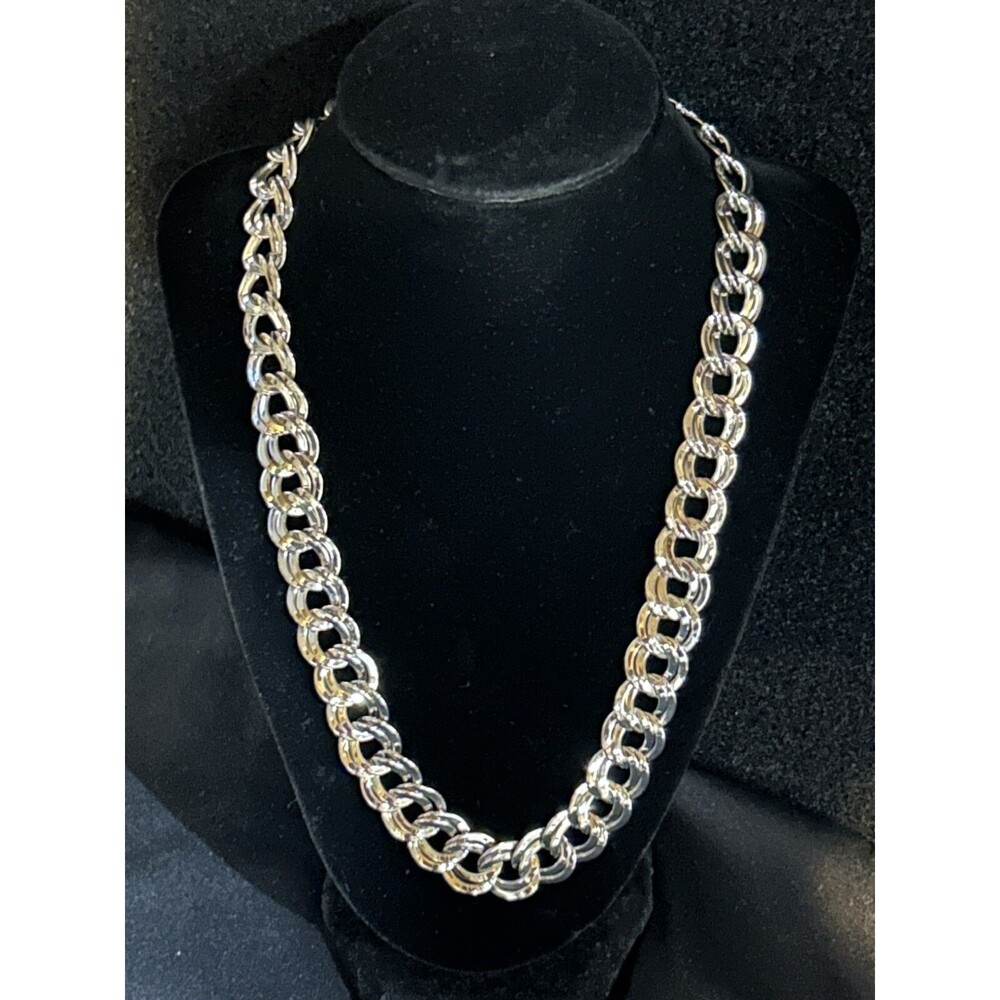 Vintage Monet Chunky Silver Tone Double Chainlink Necklace 18" J1
